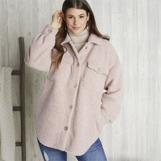 Coco + Carmen Glacier Suede Lined Sherpa Shacket Dusty Rose