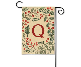 Holly Berries Monogram Garden Flag