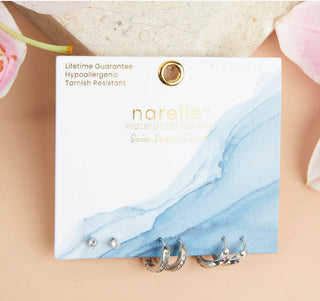 Howard's Narelle Waterproof Pave Hoop Earrings Trio Silver