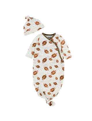 Mudpie Football Waffle Gown and Hat 0-3M