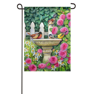 Spring Birdbath Gathering Garden Flag