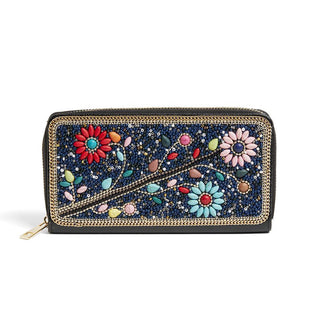 Coco+Carmen Artisan Beaded Wallet Navy Floral