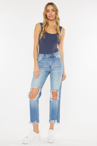 Kancan High Rise Chewed Up Mom Jean 7180