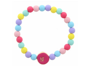 Jane Marie Kids Pink Stamped Multicolored Beaded Initial Bracelet "N"