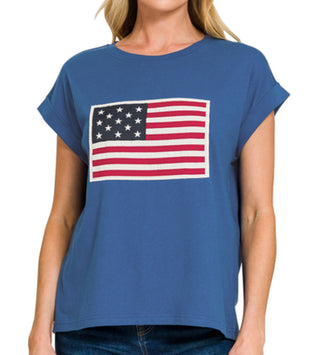 Zenana American Flag Tee Light Navy