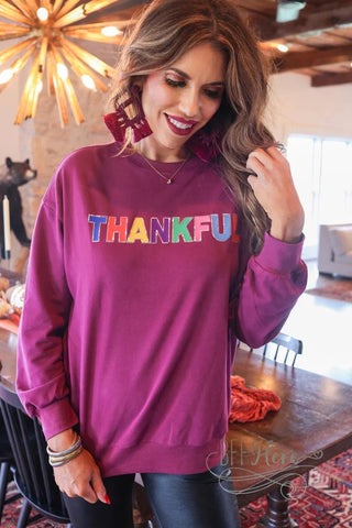 Jess Lea Thankful Sequin Sweatshirt Plum