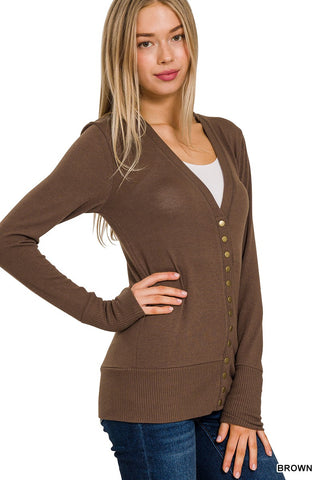 Zenana Snap Button Cardigan Brown