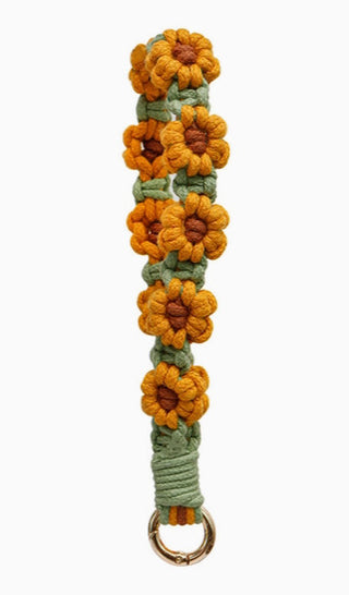 Adorro Macrame Sunflower Wristlet Keychain