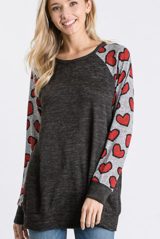 Solid And Valentine Heart Contrast Top