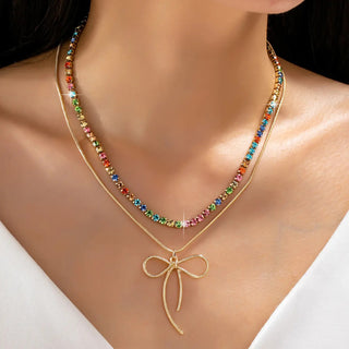 Josslyn Gold Rainbow Gemstone Bow Layered Necklace