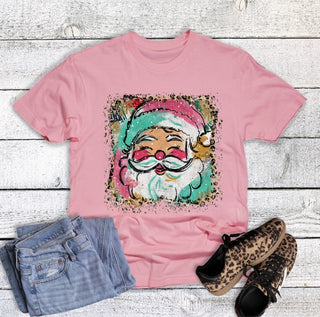 The Way Down South Christmas Leopard Watercolor Santa Tee