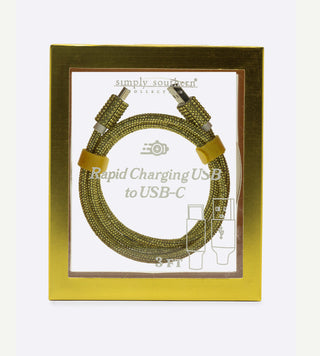 Simply Southern 3ft Rapid Charging Cable USB-C Gold Glitter