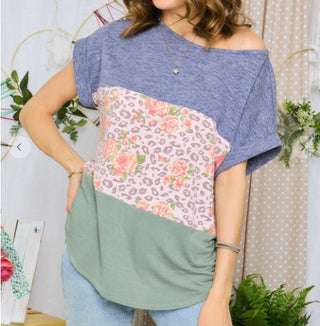 Adora Colorblock Casual Tunic Top Sage Navy