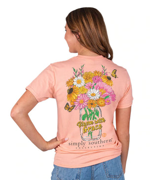 Simply Southern Bloom T-Shirt for Women in  Orange  Size Small