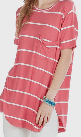 Mudpie Jersey Top Coral Stripe Small
