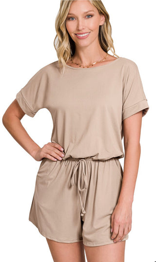 Zenana Romper with Pockets Ash Mocha