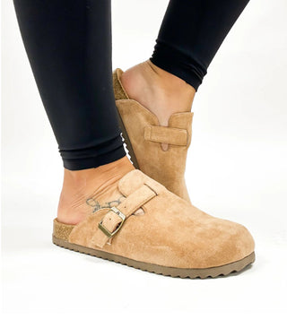 Corkys One For the Books Clogs Camel Faux Suede