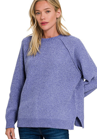 Zenana Chenille Raglan Sweater Marlin