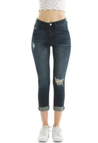 Kancan Mid-Rise Dark Cuffed Hem Capri 5019d