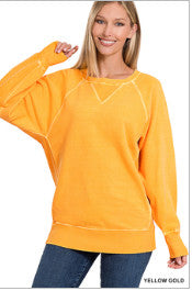 Zenana French Terry Pullover with Pockets Yellow Gold