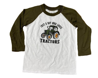 Jane Marie Kids A Boy Who Loves Tractors Raglan Shirt