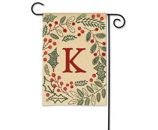Holly Berries Monogram Garden Flag