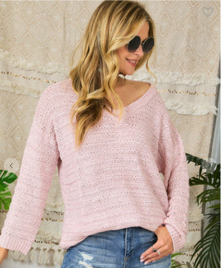 Adora Distressed V Neck Knit Sweater