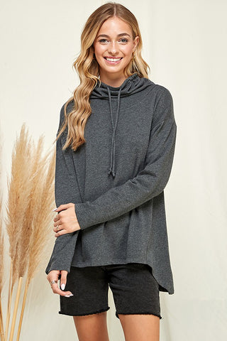 Culture Code High Neck Low Hem Top Heather Charcoal