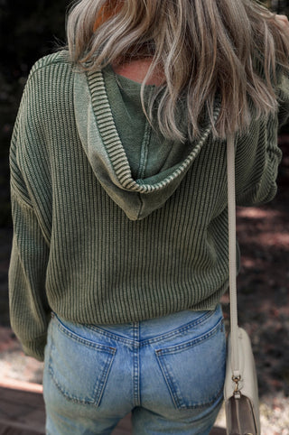 Little Daisy Closet Mineral Wash Ribbed Hooded Sweater Mist Green