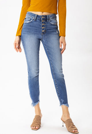 Kancan Fray Hem Button Fly Ankle Skinny Jeans 8577m