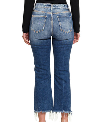 Zenana Dark Wash Kick Crop Flare Denim Pants 1646DD