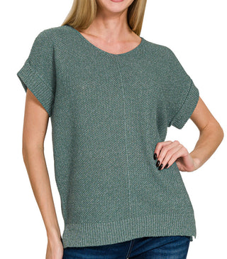 Zenana Center Seam Short Sleeve Sweater Ash Jade