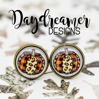 Leopard Plaid Pumpkin Stud 8mm Earrings