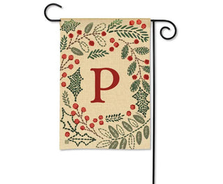 Holly Berries Monogram Garden Flag