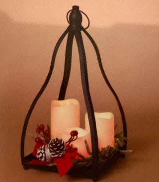 Metal Lantern w/ Accents, Battery Operated