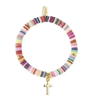 Alexa's Angels 6" Stretch Heishi Bracelet Cross