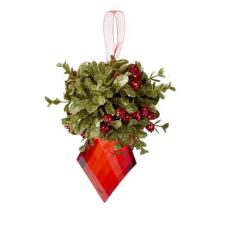 Kissing Krystal Red Jewel Mistletoe Ornament Marquis Style 3