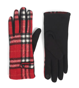 Coco + Carmen  Belted Plaid Touchescreen Glove Red 2136375