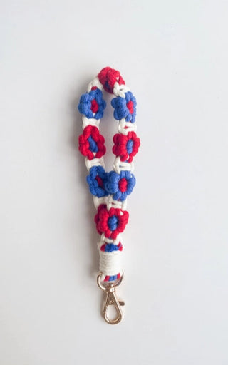 Adorro Macrame Daisy USA Wristlet Keychain