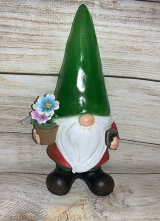 Solar Lighted Garden Gnome Green Hat
