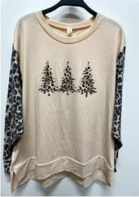 Leopard Print Trees Long Sleeve Crew Neck