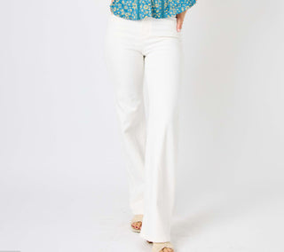 Judy Blue HW Braided WB Detail Wide White 88781
