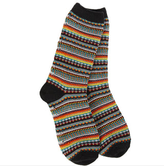 World's Softest Socks Weekend Boho Crew Black Stripe