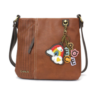 Chala Laser Cut Crossbody Charming Charms Rainbow + Peace Brown 841