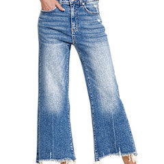 Zenana Mid Rise Straight Raw Hem Denim Pants 1639MM