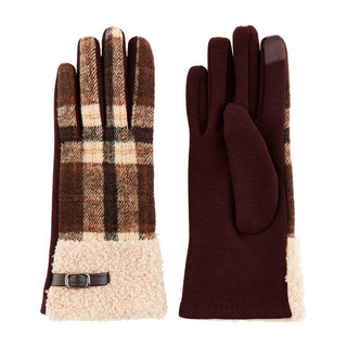 Mudpie Tartan Boucle Gloves Brown