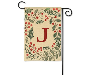 Holly Berries Monogram Garden Flag