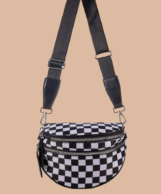 Zenana Double Zip Crescent Sling Bum Bag Black Checkered